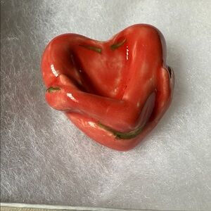 Handcrafted beautiful Ceramic Heart-Shaped Red Broach.Singned